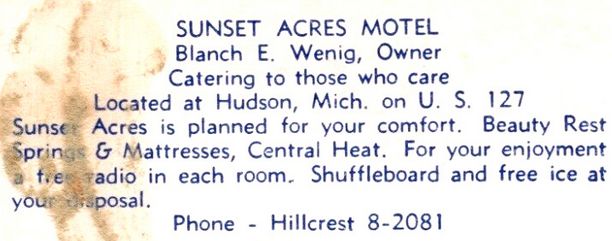Sunset Acres Motel - Vintage Postcard (newer photo)